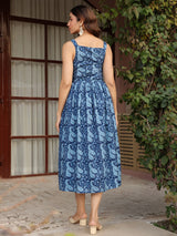 Blue Paisley Printed Sleeveless Cotton Wrap Dress
