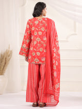 Red Floral Printed Farshi Salwar Suit Set with Dupatta