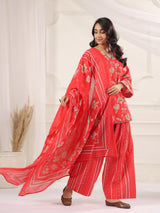Red Floral Printed Farshi Salwar Suit Set with Dupatta