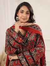 Maroon Paisley Printed Cotton Kurta, Farshi Salwar & Dupatta Set