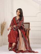 Maroon Paisley Printed Cotton Kurta, Farshi Salwar & Dupatta Set