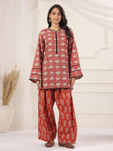 (Pre-Order) Red Pure Cotton Hand Block Printed Farshi Kurta Set