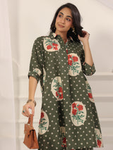 Green Victorian Printed Anti-Fit/Lose-Fit Kurta with Pants