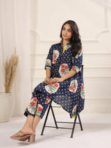 Navy Blue Victorian Printed Anti-Fit/Lose-Fit Kurta with Pants