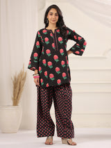 Black Floral Printed Cotton Farshi Salwar Set