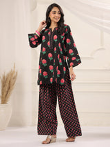 Black Floral Printed Cotton Farshi Salwar Set