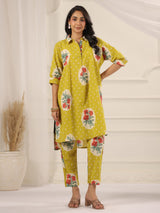 Lemon Victorian Printed Anti-Fit/Lose-Fit Kurta with Pants