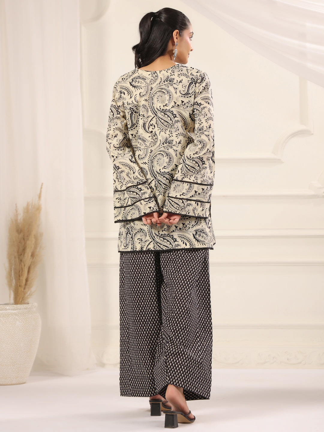 Black and Cream Hand Block Printed Farshi Kurta & Salwar Set