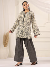Black and Cream Hand Block Printed Farshi Kurta & Salwar Set