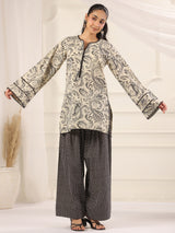 Black and Cream Hand Block Printed Farshi Kurta & Salwar Set