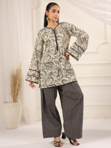 Black and Cream Hand Block Printed Farshi Kurta & Salwar Set