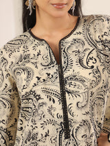 Black and Cream Hand Block Printed Farshi Kurta & Salwar Set