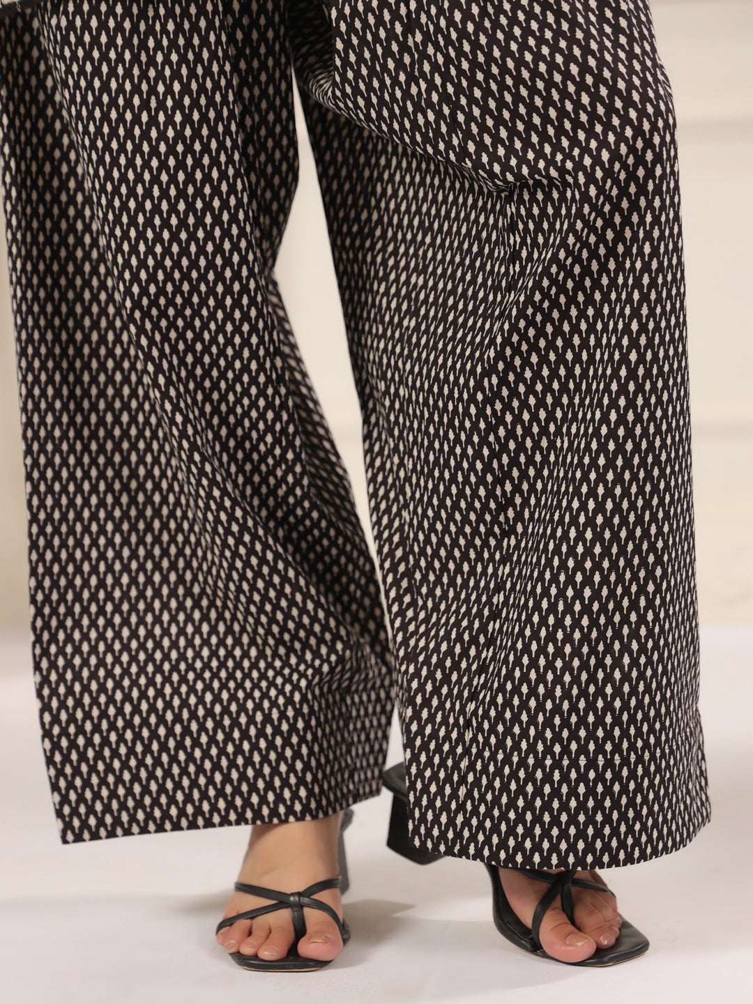 Black and Cream Hand Block Printed Farshi Kurta & Salwar Set