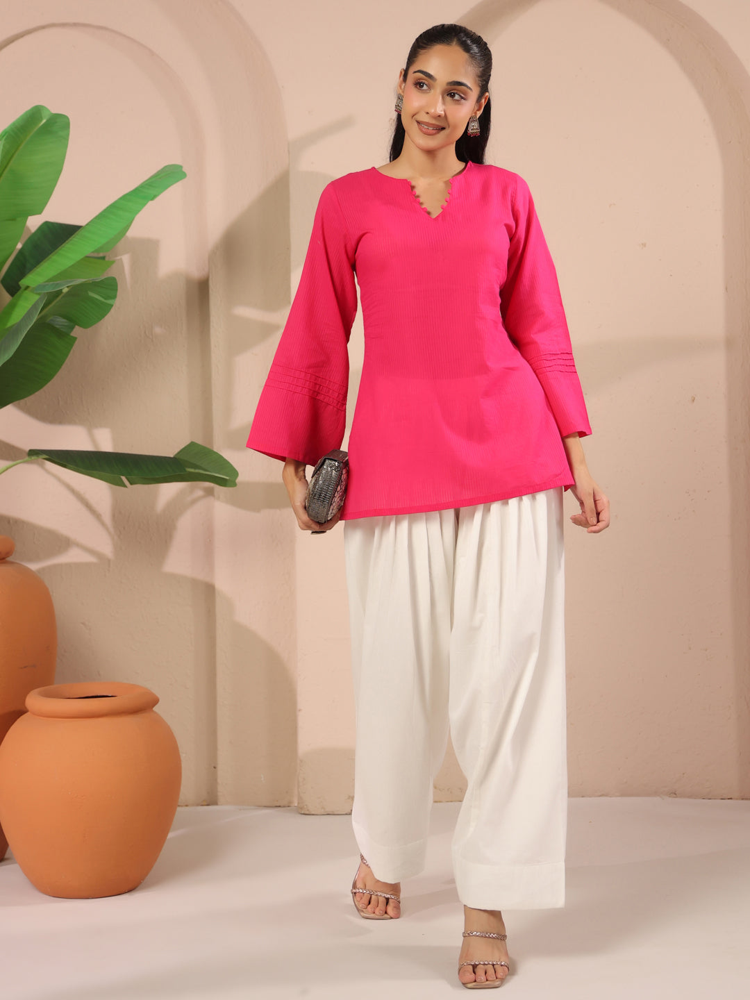 Pink Corset-Style Pure Cotton Top With Tie-up Details