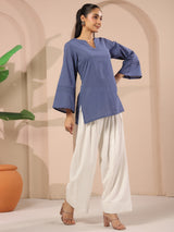 Blue Corset-Style Pure Cotton Farshi Co-Ord Set