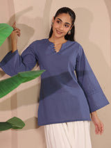 Blue Corset-Style Pure Cotton Top With Tie-up Details