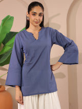 Blue Corset-Style Pure Cotton Top With Tie-up Details