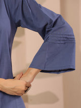 Blue Corset-Style Pure Cotton Top With Tie-up Details