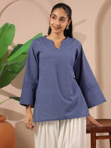 Blue Corset-Style Pure Cotton Top With Tie-up Details