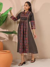 Black Ajrakh Printed Cotton Midi Dress