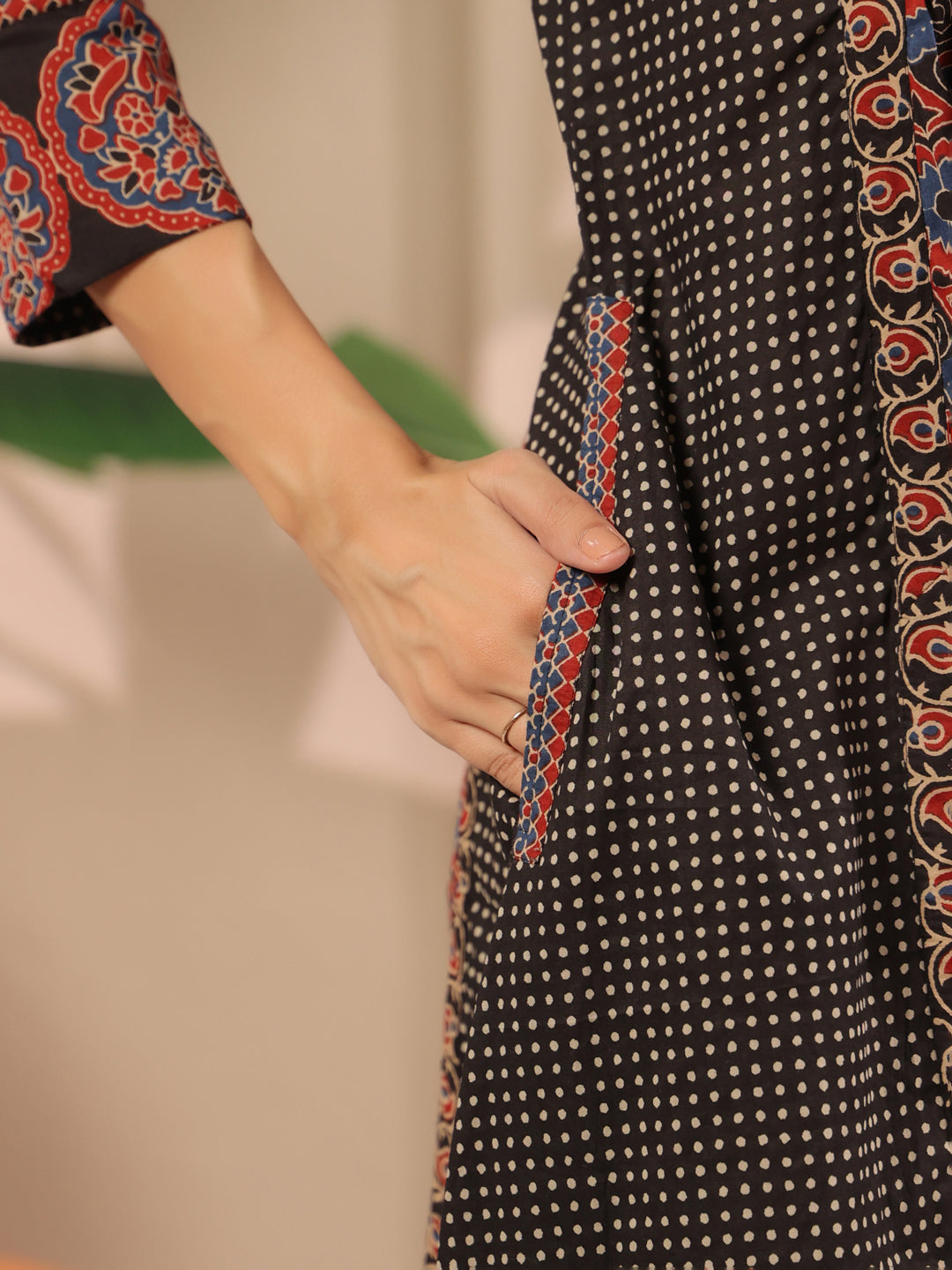 Black Ajrakh Printed Cotton Midi Dress