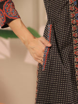 Black Ajrakh Printed Cotton Midi Dress