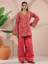 Pink Floral Printed Cotton Farshi Salwar Set