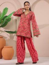 Pink Floral Printed Cotton Farshi Salwar Set