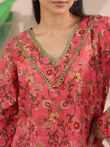 Pink Floral Printed Cotton Farshi Salwar Set