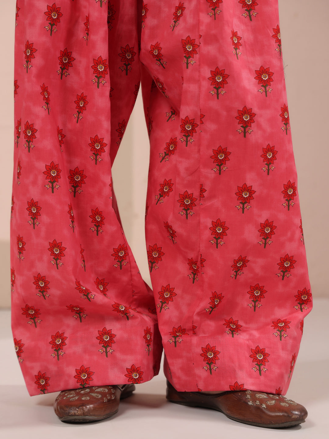 Pink Floral Printed Cotton Farshi Salwar Set