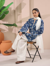 (Pre-order) Indigo Printed Cotton Kurta, Farshi Salwar & Dupatta Set