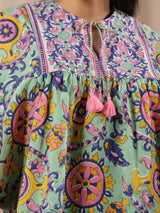 Seagreen Floral Printed Pure Cotton Boho Top