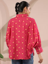Pink Bandhej Printed Anti-Fit Shirt with Patch Pockets
