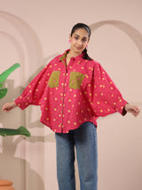 Pink Bandhej Printed Anti-Fit Shirt with Patch Pockets
