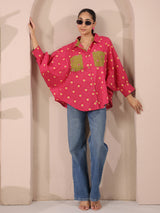 Pink Bandhej Printed Anti-Fit Shirt with Patch Pockets