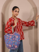 Red Boota Printed V-Neck Cotton Top