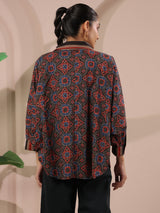 Ajrakh Printed Anti-Fit Shirt with Patch Pockets
