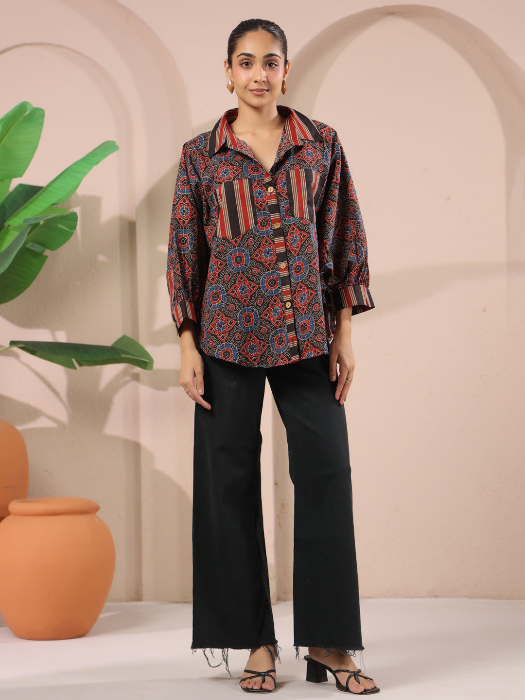 Ajrakh Printed Anti-Fit Shirt with Patch Pockets