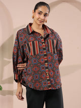 Ajrakh Printed Anti-Fit Shirt with Patch Pockets