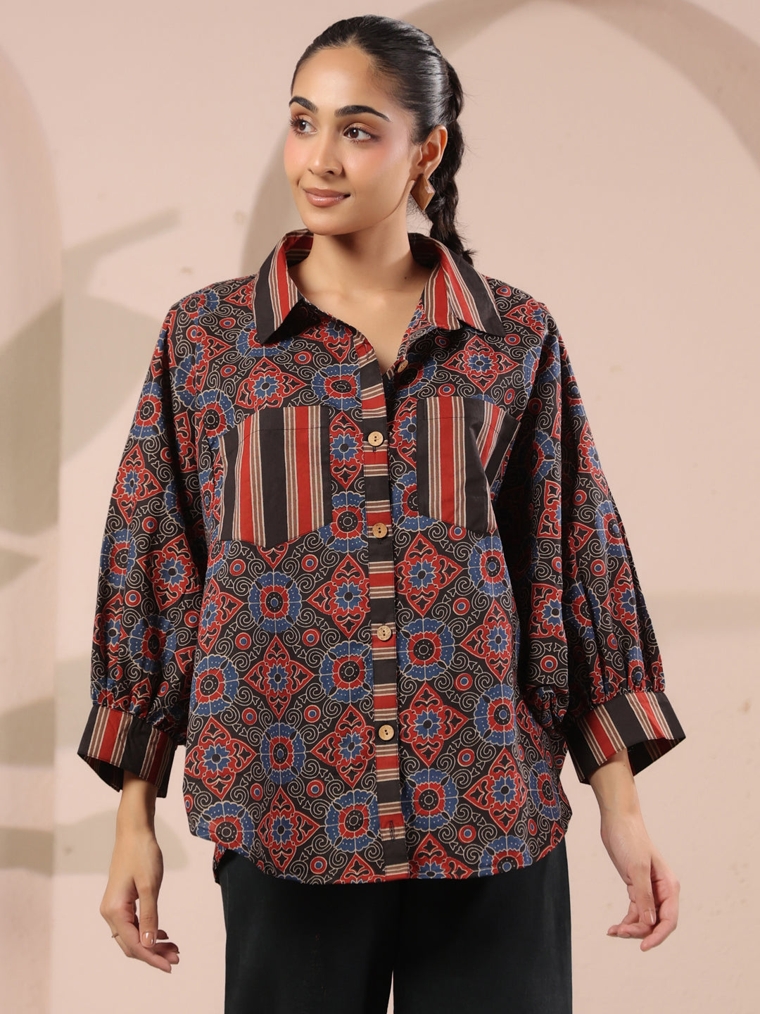 Ajrakh Printed Anti-Fit Shirt with Patch Pockets