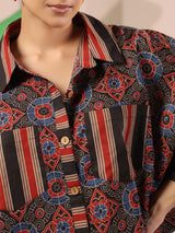 Ajrakh Printed Anti-Fit Shirt with Patch Pockets