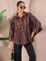 Ajrakh Printed Anti-Fit Shirt with Patch Pockets