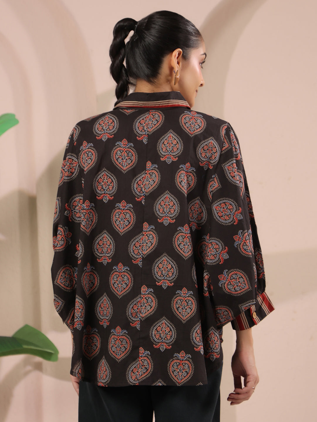 Black Paan Printed Anti-Fit Shirt with Patch Pockets
