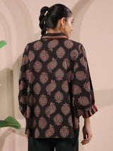 Black Paan Printed Anti-Fit Shirt with Patch Pockets