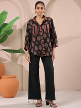 Black Paan Printed Anti-Fit Shirt with Patch Pockets