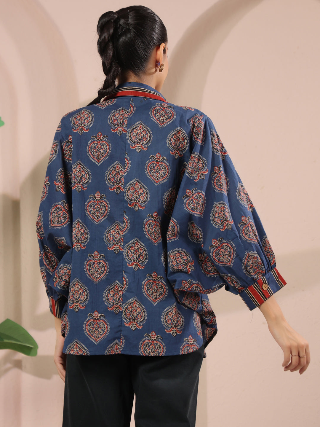Blue Paan Printed Anti-Fit Shirt with Patch Pockets