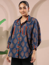 Blue Paan Printed Anti-Fit Shirt with Patch Pockets