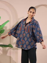 Blue Paan Printed Anti-Fit Shirt with Patch Pockets