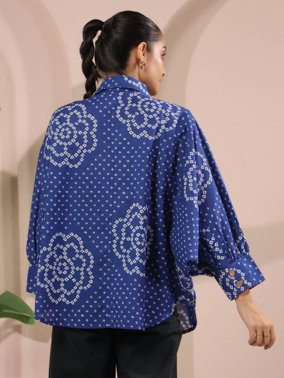 Blue Bandhej Printed Anti-Fit Shirt with Patch Pockets