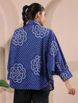 Blue Bandhej Printed Anti-Fit Shirt with Patch Pockets